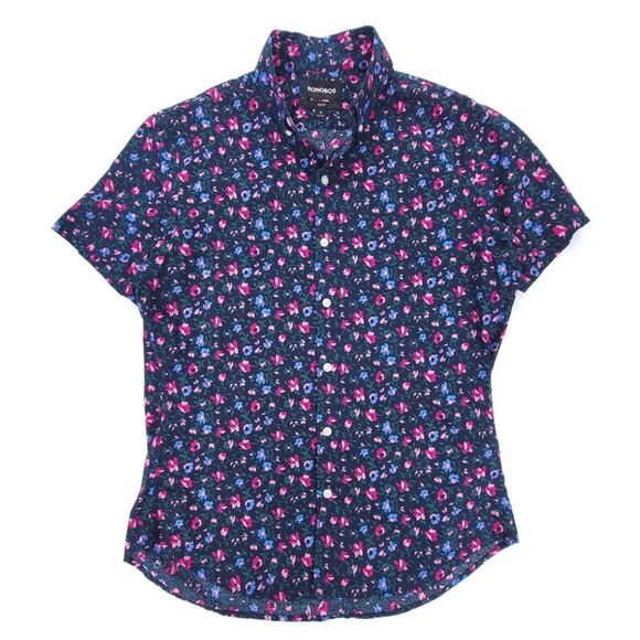 NEW Bonobos Slim Fit Short Sleeve Resort Button Down Shirt Navy Floral Medium - Picture 1 of 6